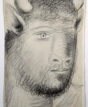 Cabeza de toro con rostro humano. Dibujo preparatorio para «Guernica»