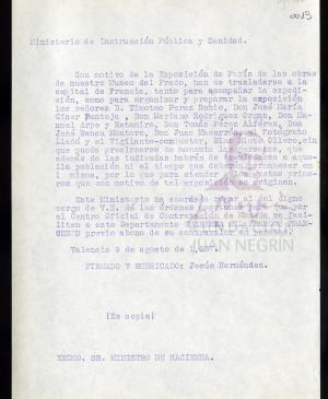 Carta de Jesús Hernández a Juan Negrín