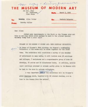 Carta de Dorothy C. Miller a Allen Porter