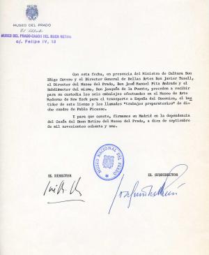 Acta de recepción de Guernica, su bastidor y las obras relacionadas