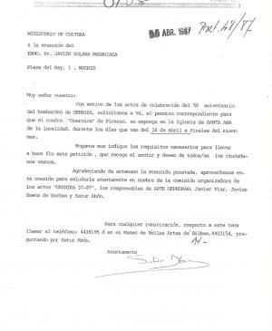 Correspondencia sobre los actos de conmemoración Gernika 37-87