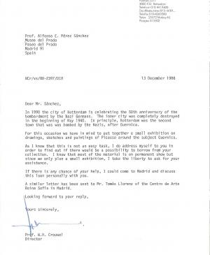 Correspondencia sobre el proyecto de exposición sobre Guernica del Museum Boymans-van Beuningen de Róterdam
