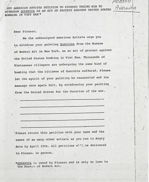 Carta de Angry Artists a Pablo Picasso