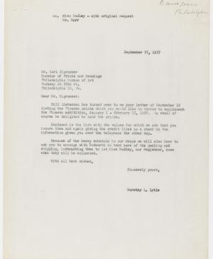 Carta de Dorothy L. Lytle a Carl Zigrosser del 27 de septiembre de 1957